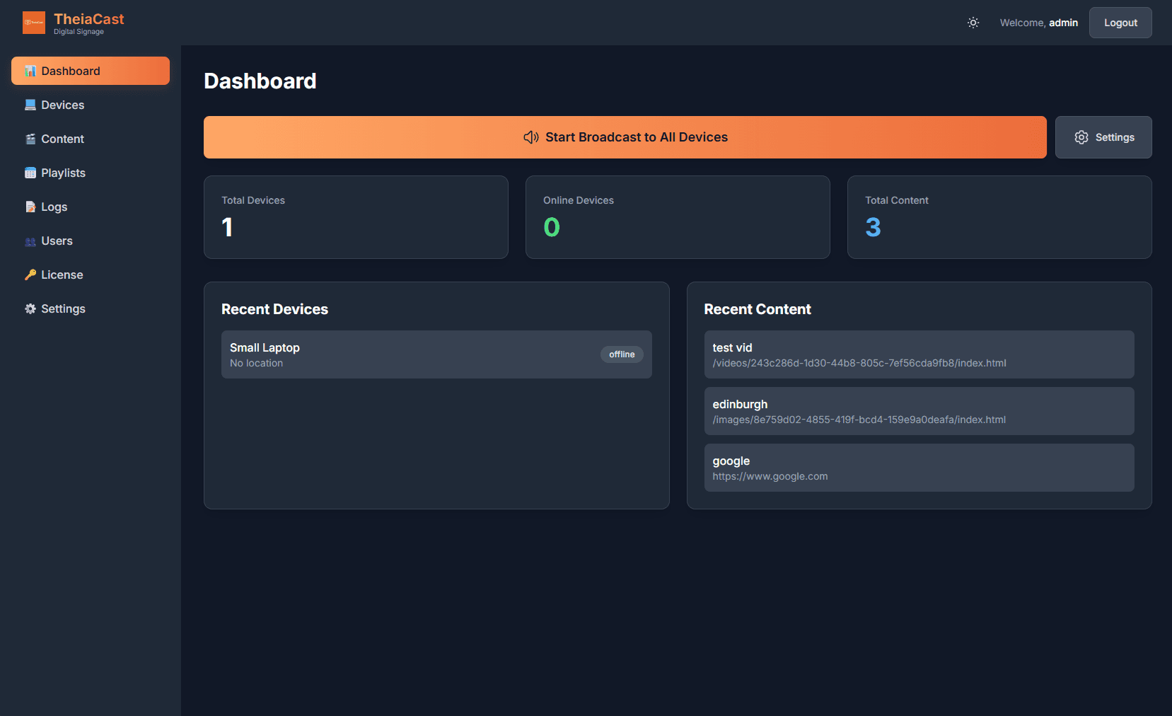 TheiaCast Dashboard Overview