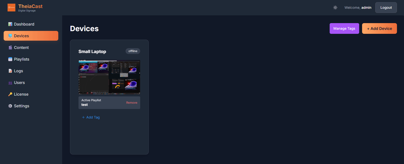 Devices page showing multiple device cards