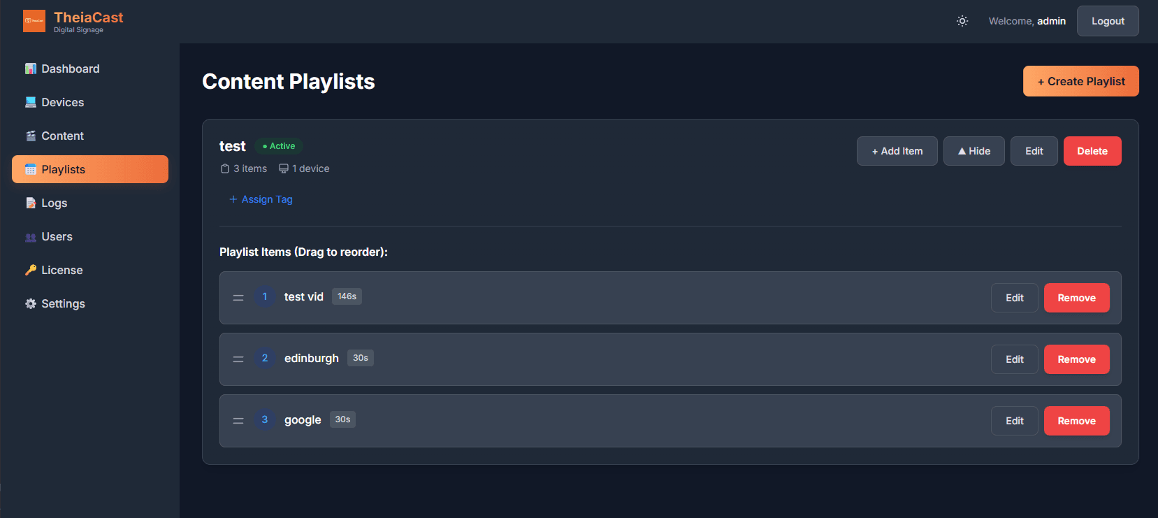 Playlists page with 2-column grid layout
