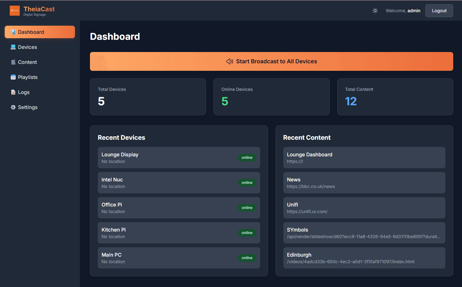 TheiaCast Dashboard